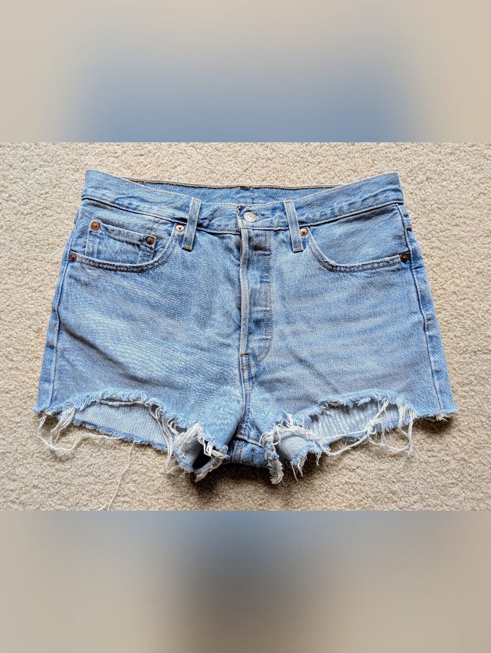 Levi's Light Blue Denim Cutoff Shorts with Frayed Hem - Picture 2 of 7